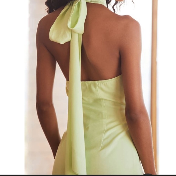Green Satin Halter Dress NWT SOLD OUT - Picture 3 of 6